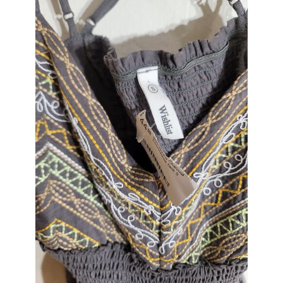 NWT Women's Wishlist Embroidered Tank Charcoal Gray Criss Cross Strap Boho sz S - Picture 4 of 7